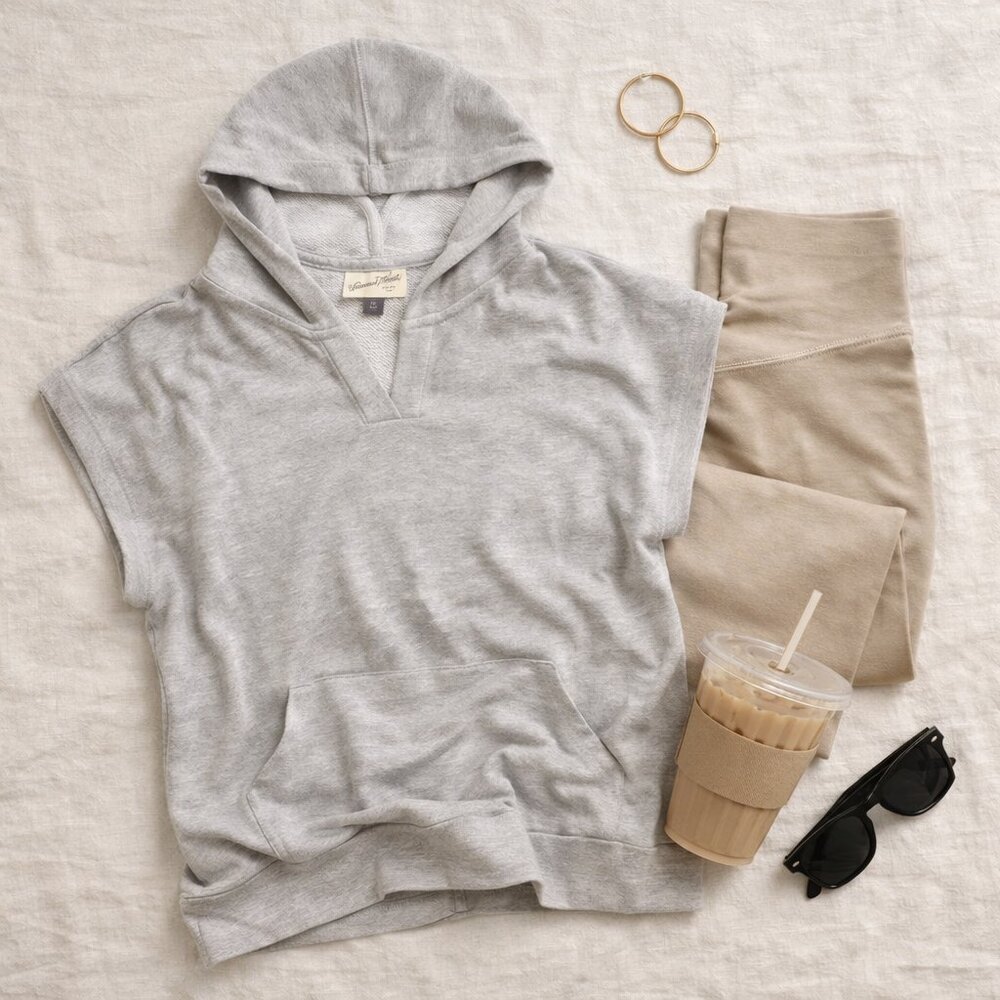 NWT Universal Thread Gray Short Sleeve Hoodie XXL Athleisure Lounge Pullover Top